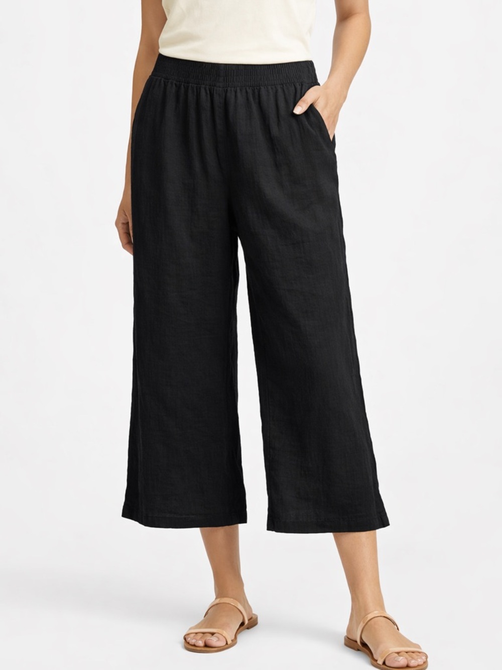LOGO by Lori Goldstein Crop Pants 3X Black Crinkled High-Rise Elastic Waistband